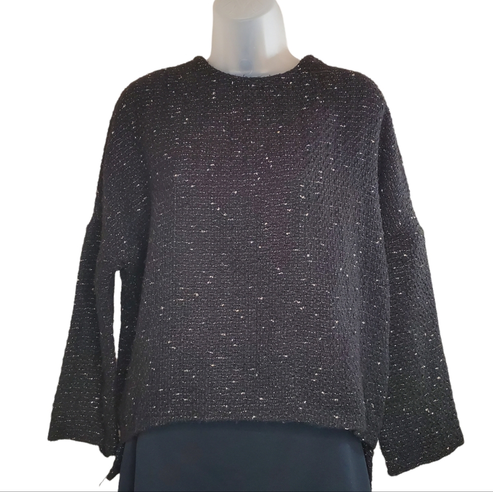 6/$36 Zara Sweater Woman Gold Flecked Oversized Lightweight Hi-Low